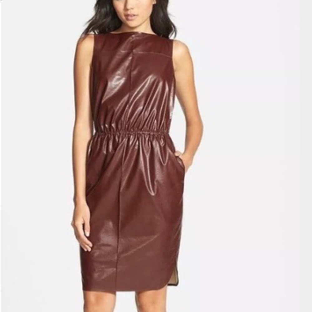 Leith (Nordstrom brand) brown faux-leather dress
